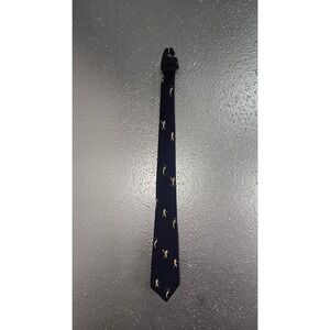 Johnny Appleseed's Mens Navy Blue Gold Tennis Player Embroidered Vintage Tie